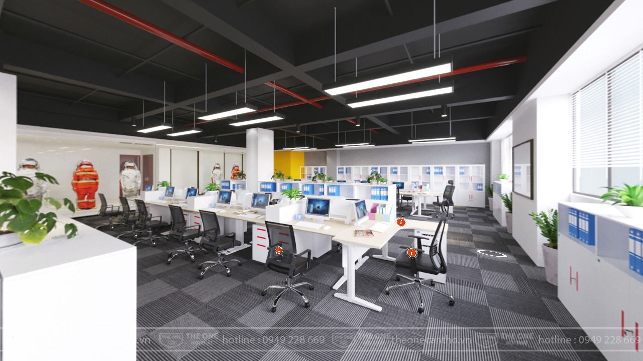 Bàn nhân viên được bố trí khoa học và hiện đại.