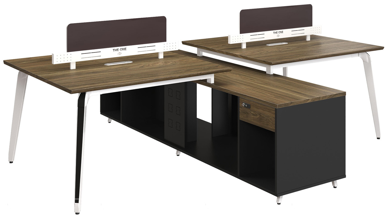 Cụm bàn làm việc có tủ gắn liền tiện dụng.