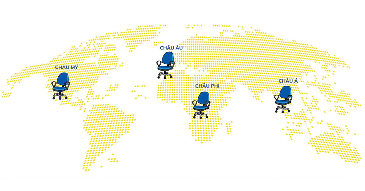 Ghế nhân viên SG550 có mặt tại 4 châu lục: Châu Âu, Châu Mỹ, Châu Á, Châu Phi.