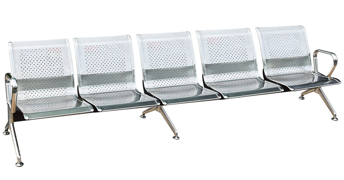 Mẫu ghế chờ 5 băng khung sắt sơn tĩnh điện, tựa inox.