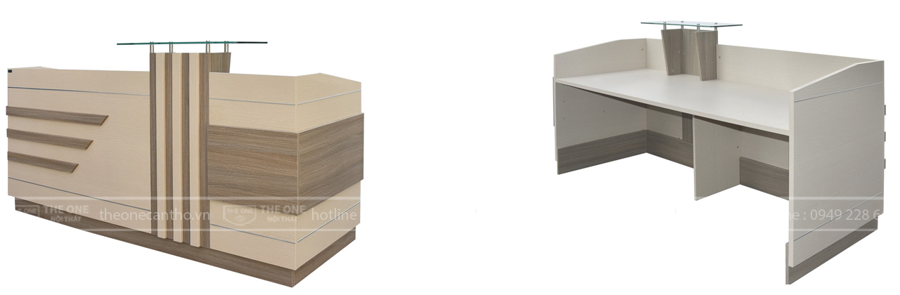 Quầy lễ tân The One với thiết kế tối giản.