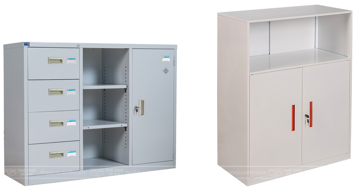 Tủ hồ sơ sắt kết hợp kệ mở.