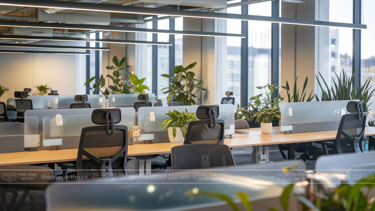 Văn phòng làm việc sử dụng vách ngăn kính sang trọng.